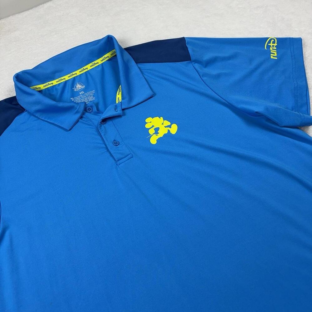 Disney Polo Shirt Mens 2XL Blue Polyester Spandex RunDisney Collared Mickey Logo